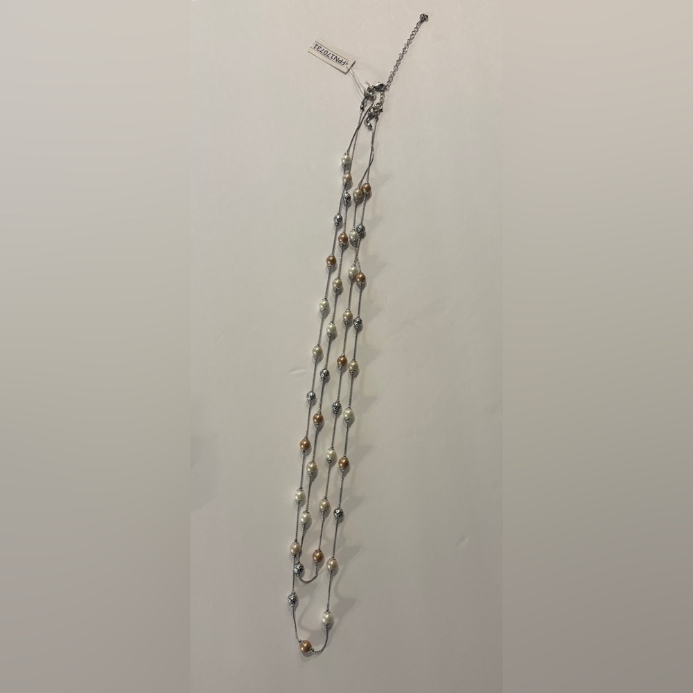 PREMIER DESIGNS Silver Tone Silver Bead & Multicolored Pearl Double Necklace